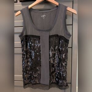 LOFT Grey and Black Sequin Tank